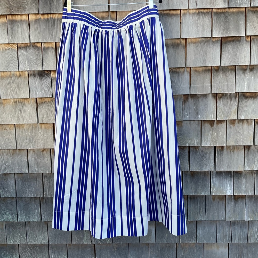 Eloquii Navy and White Striped A-Line Skirt